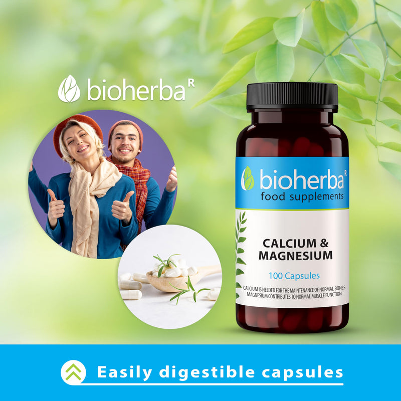 Calcium & Magnesium – 100 Capsules | Bone, Teeth and Muscle Support Formula by BIOHERBA 1 count (Pack of 100)