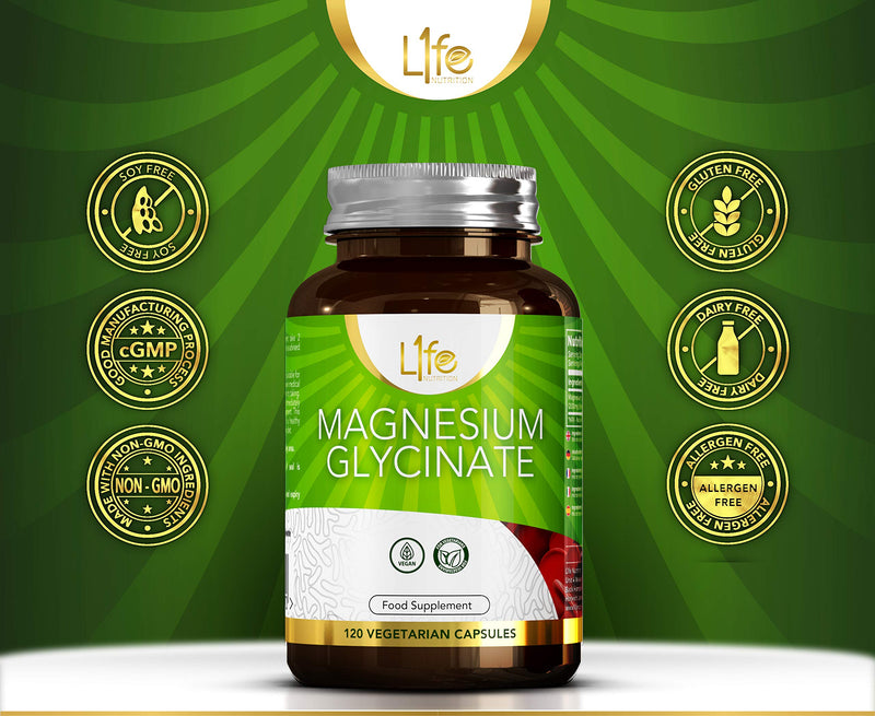 LN Magnesium Glycinate Capsules | 120 Vegan Magnesium-Glycinate Supplements 1000mg Providing 200mg Elemental Mag per Serving | Non-GMO, Gluten, Allergen & Dairy Free | Manufactured in The UK Unflavoured 120 count (Pack of 1)