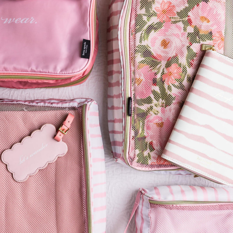 kate spade new york Packing Cube Set of 3, Goddess Stripe | Pack of Luggage Organizers in 3 Sizes with Mesh Windows, Zipper Closures, and Carry Handles for Travel
