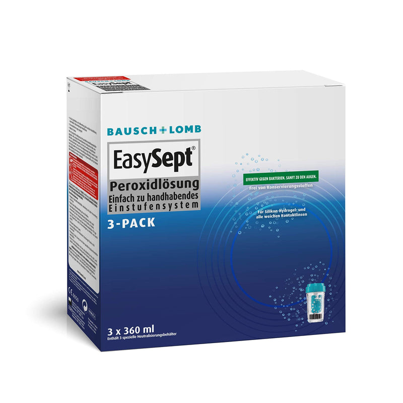 [Australia] - Bausch + Lomb EasySept peroxide solution contact lens cleaner for soft contact lenses, preservative-free, with container, 3 x 360 ml 