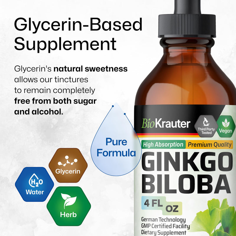 [Australia] - Ginkgo Biloba Extract - Liquid Brain Supplement for Brain and Focus - Organic Ginkgo Biloba Tincture - Vegan, Alcohol & Sugar Free Ginkgo Biloba Liquid - 4 Fl Oz 4 Fl Oz (Pack of 1) 