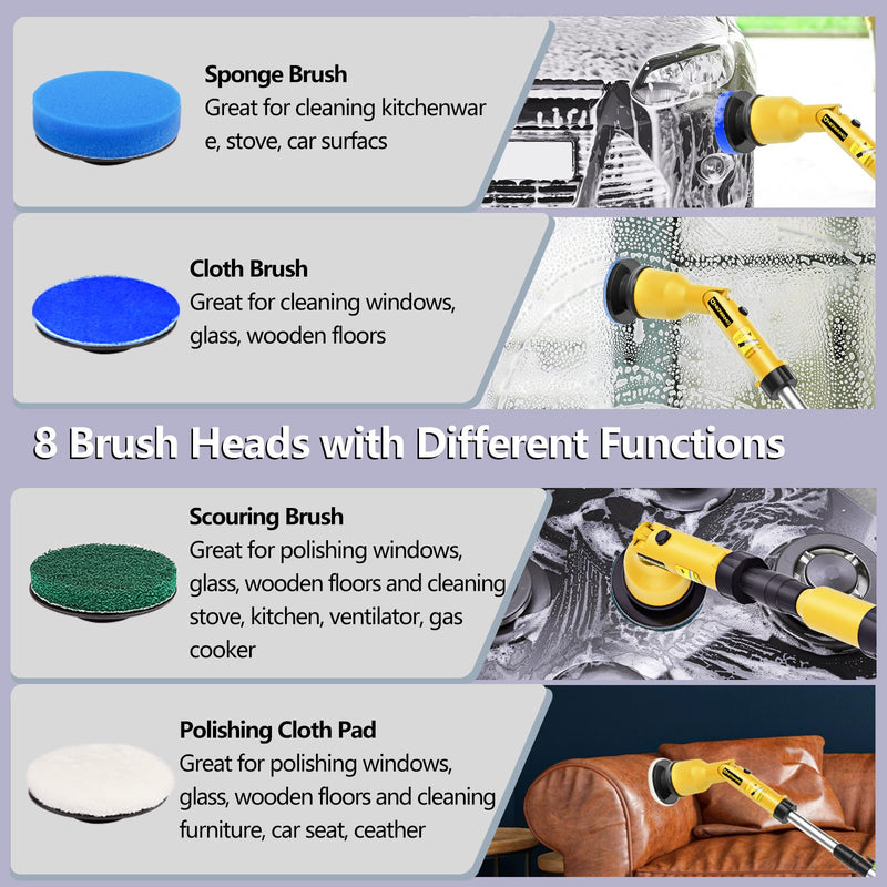 Replaceable Brush Heads Set, 9 Pack Brush Heads for Electric Spin Scrubber, Brush Heads for Uniqwamo Battery Powered Scrubber, Electric Shower Scrubber for Cleaning Bathroom, Kitchen, Car