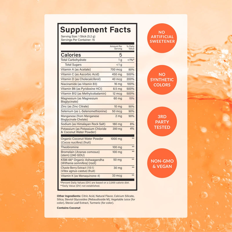 BEAM Glow Hormone Support & Cortisol Supplement for Women - Daily Vitamins for Women with Ashwagandha, Selenium, Zinc, Vitamin A, for Cycle Health, Mood & Energy, Peach Mango, 15 Servings