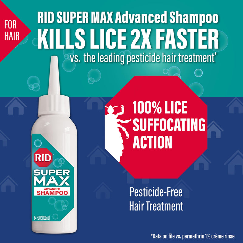 [Australia] - RID Super MAX 5-in-1: Hair & Home Complete Lice Treatment Kit, Kills Super Lice & Eggs in Hair & Home, 3.4 FL OZ Lice Shampoo + Nit Removal Comb + Home Lice Spray 