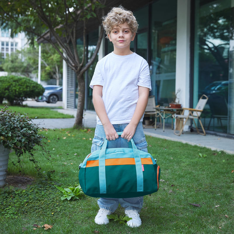 WOOMADA Travel Duffle Bag, Weekend Bag with Wet Pocket & Trolley Sleeve, Overnight Bag With Waist Pack, Fit for Sports Practice, Travel and Gifts(green orange)