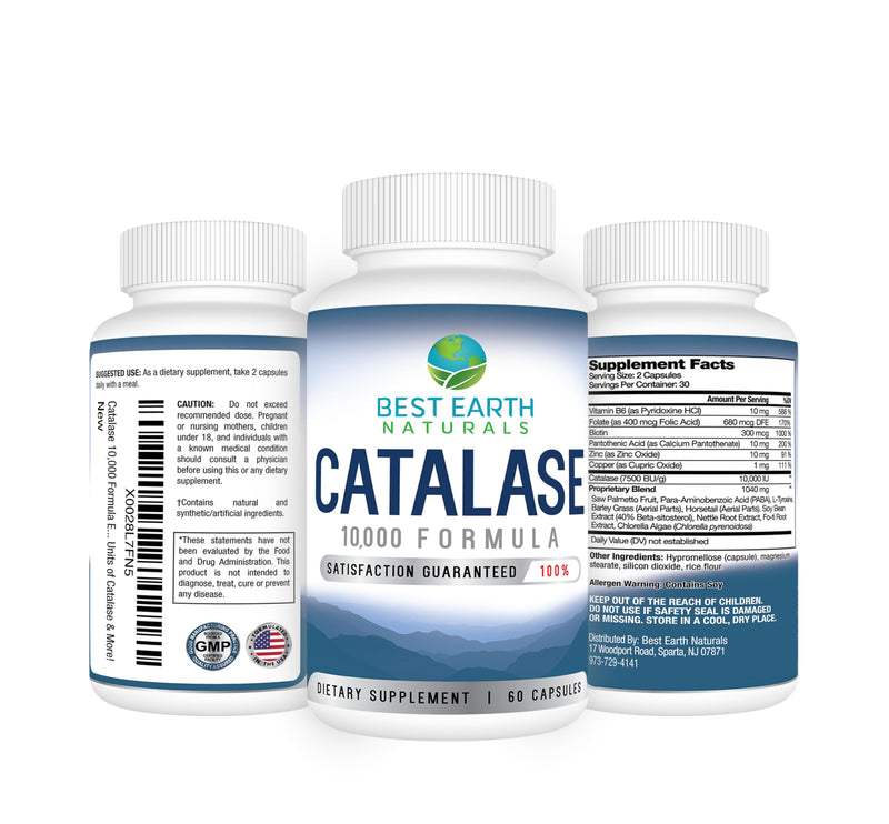 Best Earth Naturals Catalase Supplement 10,000 with Saw Palmetto, Biotin, Fo-Ti, PABA - Hair Supplements for Strong Hair - 180 Capsules - Pack of 3 (90-Day Supply) 3 Months Supply