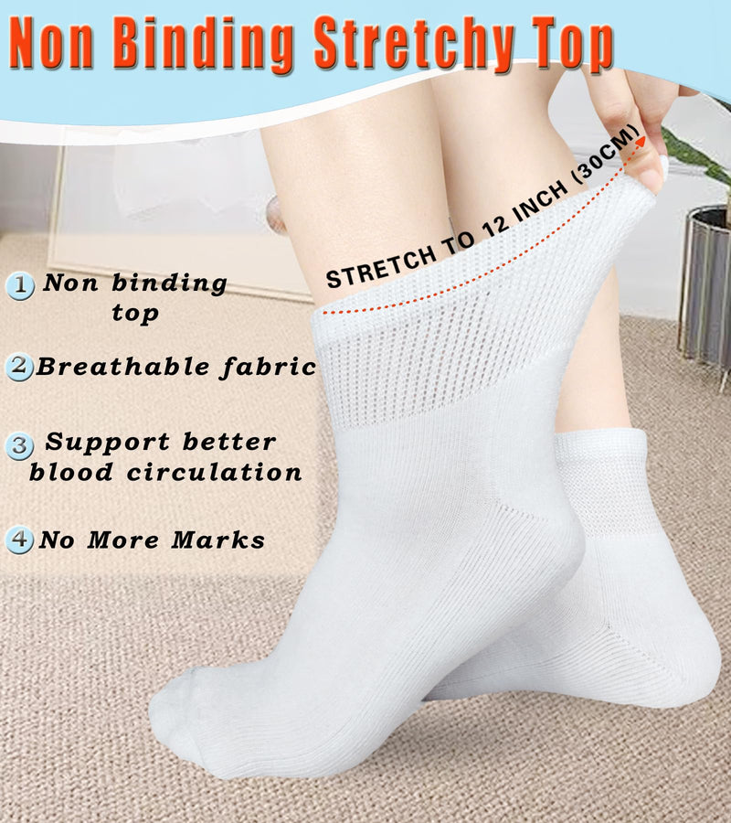 [Australia] - Women 's Diabetic Ankle Socks for Swollen Feet, Edema, Neuropathy, Bariatric Non Binding Super Wide 6 Pairs Medium Black/White/Grey-6 Pairs 