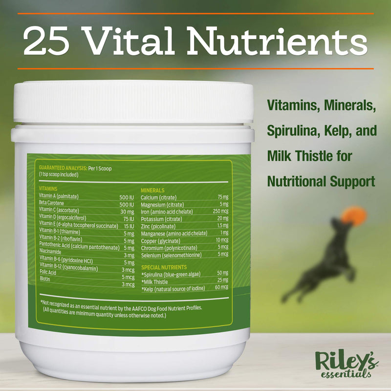 Riley's Multi-Essentials Multivitamin for Dogs - Vitamins, Minerals, Spirulina, Kelp, and Milk Thistle for Nutritional Support - Puppy and Senior Dog Vitamins - 8oz Powder - PawsPlanet Australia