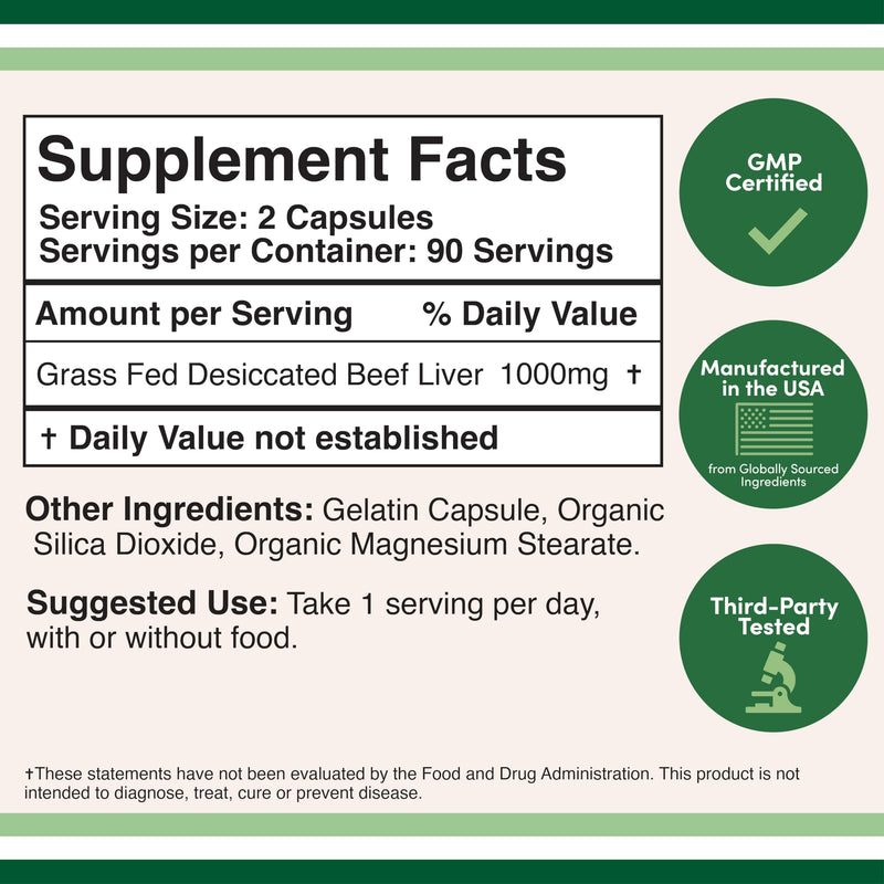 [Australia] - Beef Liver Capsules (1,000mg of Grass Fed, Desiccated Beef Liver per Serving, 180 Capsules, 3 Month Supply) Beef Liver Supplement for Digestion, Immune Health, Energy, and Wellness by Double Wood 