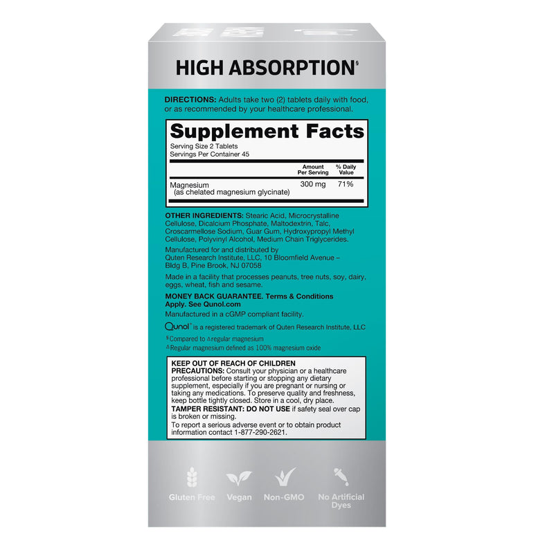 [Australia] - Qunol Magnesium Glycinate 300mg, 100% Glycinate Chelated Magnesium Supplement, 90ct Tablets 90 Count (Pack of 1) 