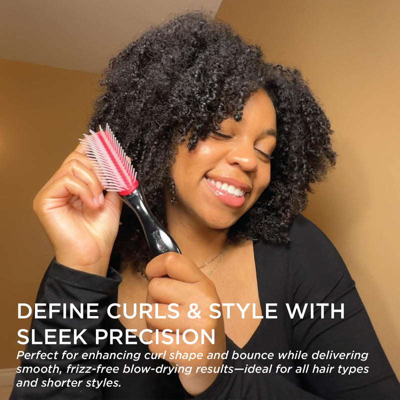 Denman Mini Curl Definer & Styler 5 Row Hairbrush for Detangling, Separating, and Defining Curls, Curly Hairbrush, Sleek Blowdrying - D14 Black/Red