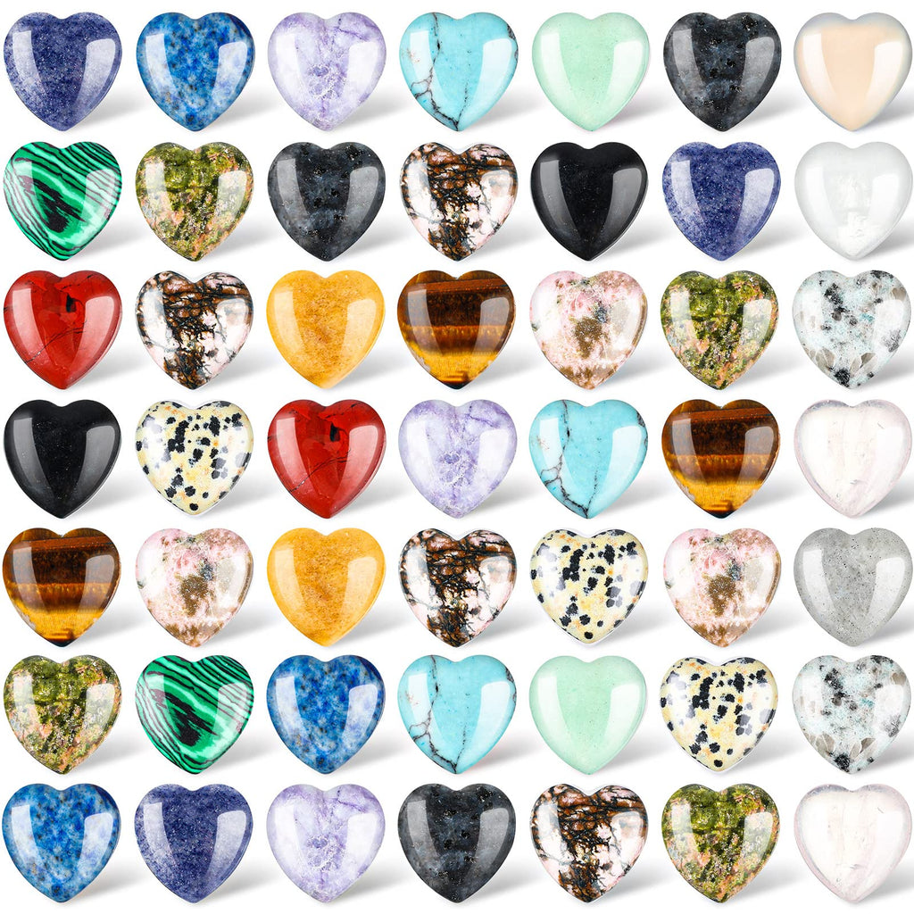 72 Pcs Natural Heart Shaped Crystal Stones 0.8 Inch Worry Stones Bulks Assorted Heart Palm Pocket Healing Carved Love Heart Stones Mini Heart Gemstone Decor for Witchcraft Meditation (Classic Style) Classic Style