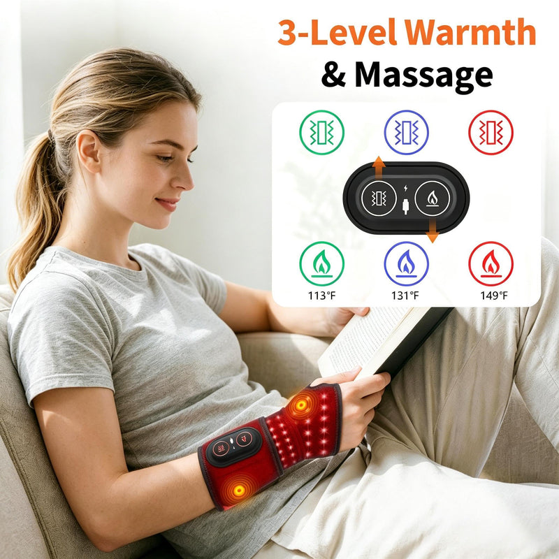 Cordless Wrist Heating Pad for Carpal Tunnel & Arthritis, Heated Wrist Brace with Vibration Massage Pain Relief, Adjustable Heated Wrist Wrap for Typing Office Home Women Men Black Orange