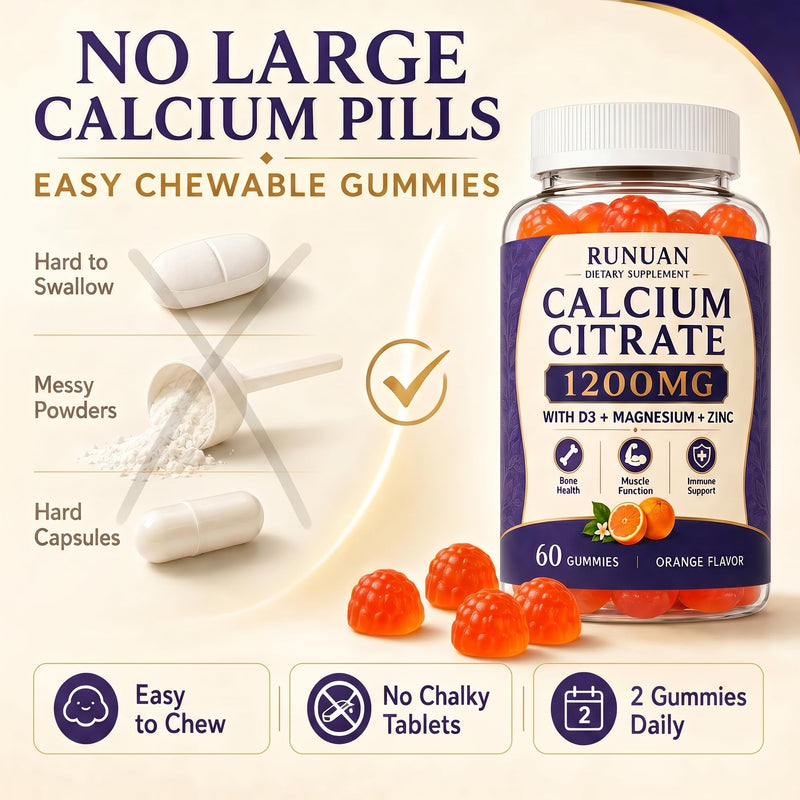 2PACK Calcium 600mg 1200mg Magnesium Zinc D3 Gummies for Women Men | Magnesium Zinc Calcium Citrate Chews Gummies Supplement for Bone, Teeth, Muscle Support, Non GMO, Sugar Free, Vegan, Orange