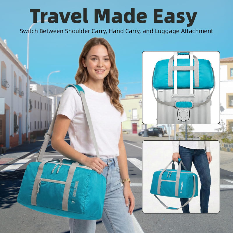 Foldable Travel Duffel Bag 65L, Large Capacity Bag for Trips | 65L Large Capacity Foldable Travel Duffel - Spacious Weekender Bag for Vacations, Road Trips and Extended Journeys. Light Blue