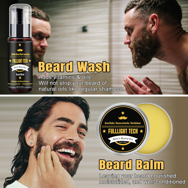 [Australia] - Dad gift Christmas, beard care set for men with beard roller, beard shampoo, 3 beard oil, beard balm, beard comb, beard brush, beard scissors, beard stencils, men's beard care set gift for men Christmas black 