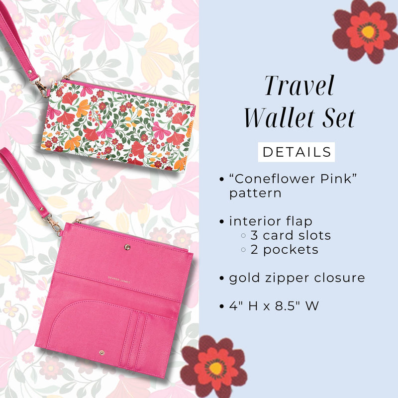 Draper James Travel Wallet, Stylish Wallet for Women, Passport Holder and Credit Card Organizer, Perfect for Travel, Coneflower Pink