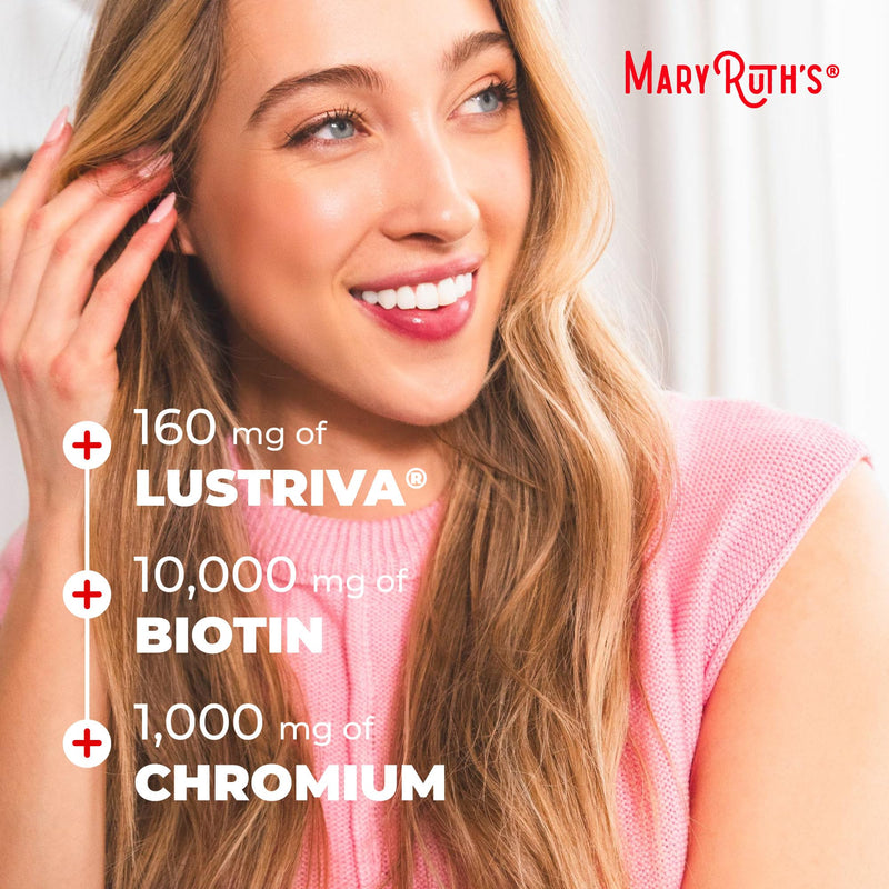 MARYRUTH'S Liquid Multivitamin + Hair Growth, Clinically Thicker Hair, 15oz | Clinically Tested in Women for Thicker Hair & Facial Wrinkles, Biotin 10000mcg, Lustriva Hair Growth Supplements, Skin Care Peach Mango 15.22 Fl Oz (Pack of 1)