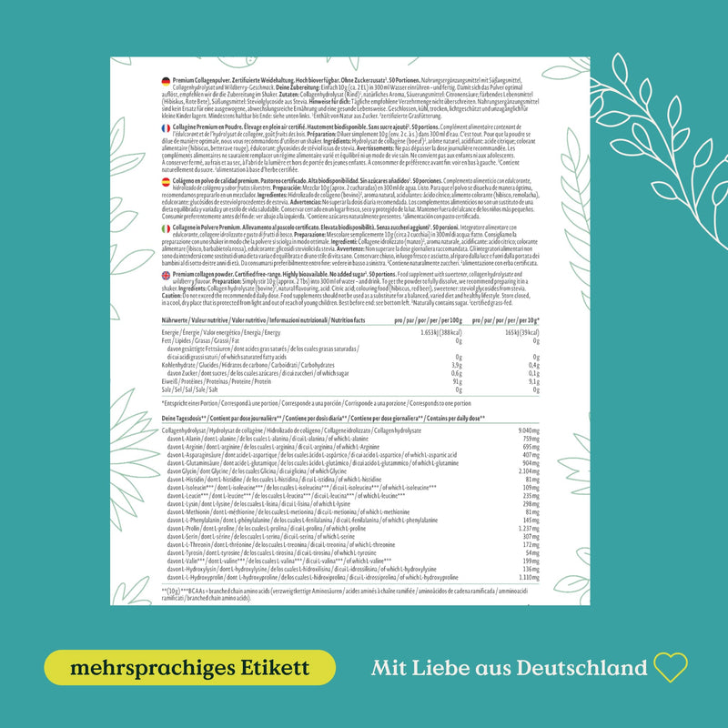[Australia] - NATURE LOVE® Premium Collagen Powder 500g - Wildberry Flavor - Collagen from pasture-raised cattle - highly bioavailable, no added sugar or sweeteners - laboratory tested, produced in Germany 500 grams 