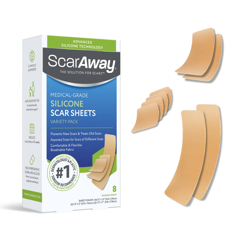[Australia] - ScarAway Advanced Silicone Scar Sheets, Medical Grade Variety Pack Silicone Strips, Scar Treatment & Prevention for Surgical, Burn, Body, Acne, Hypertrophic & Keloid Scars, 8 Reuseable Sheets 