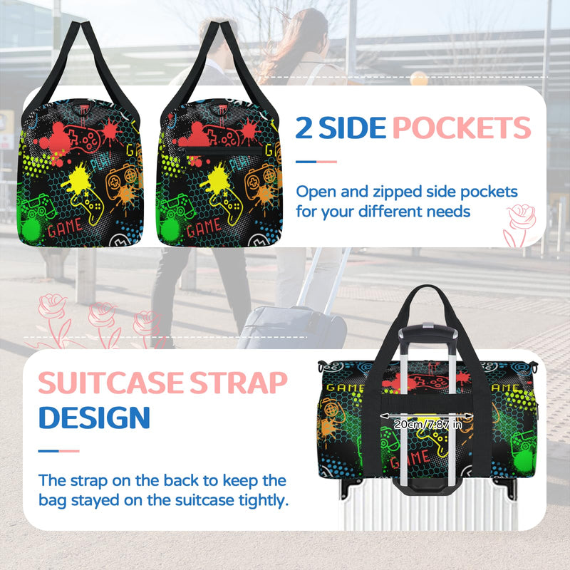 Kids Overnight Duffle Bags Boys Girls Game Theme Sports Gym Bag Small Toddler Weekender Carry-On Tote for School Practice, Sports, Travel - Birthday Gifts for Kids B-game