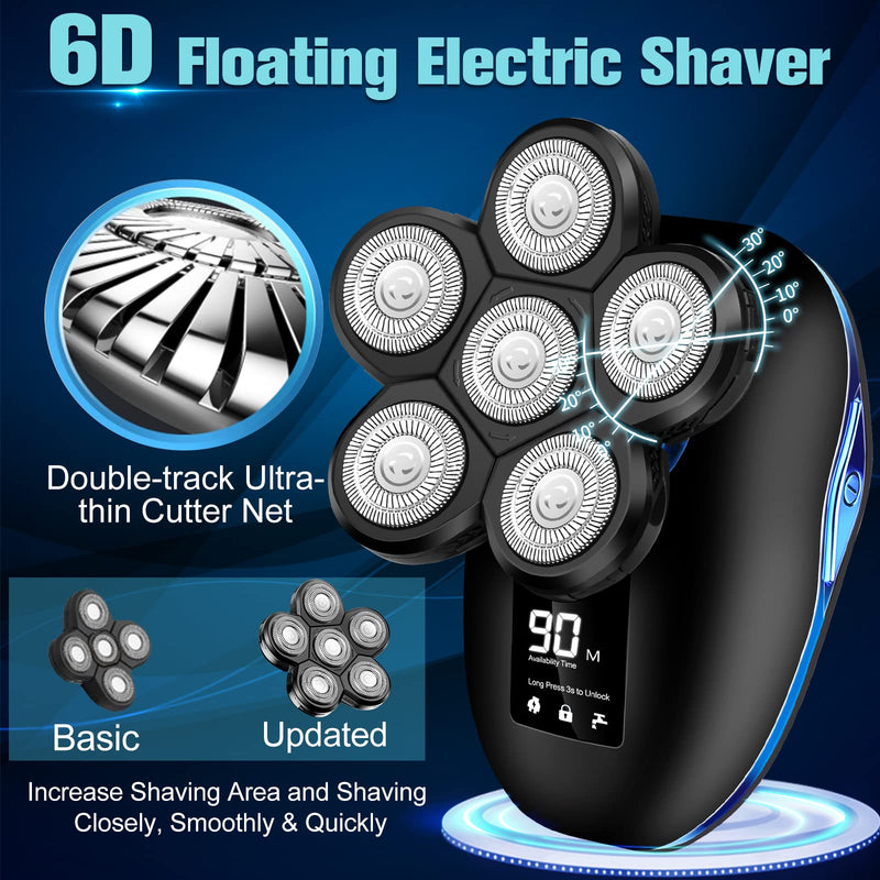 [Australia] - Head Shaver for Bald Men,6-in-1 Electric Shaver for Bald Head 6D Wet/Dry Waterproof Mens Electric Razor Head Shavers Mens Grooming Kit Cordless Rechargeable Face Head Shaving Rotary Shavers 