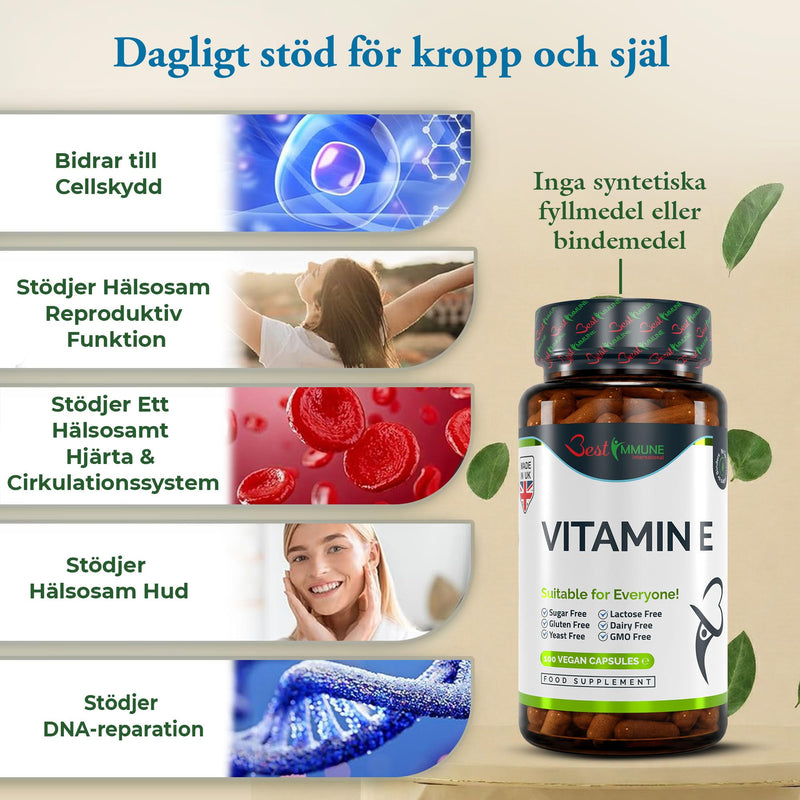 Best Immune, 100% Vitamin E 500iu Improved Formula 100 Vegan Capsules Highest bioavailability 100 count (Pack of 1)