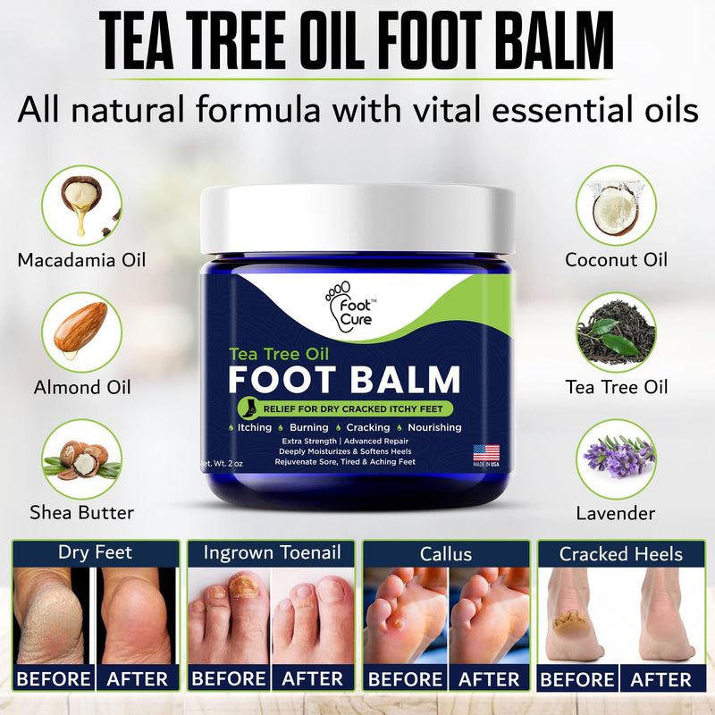 Antifungal Cream - For Itchy Feet and Skin Fungus Relief - Extra Strength Treatment for Athlete’s Foot, Ringworm, and Jock Itch. Moisturizer for Dry Cracked Feet infused with Tea Tree Oil Made in USA Foot Balm 2 Ounce (Pack of 1)
