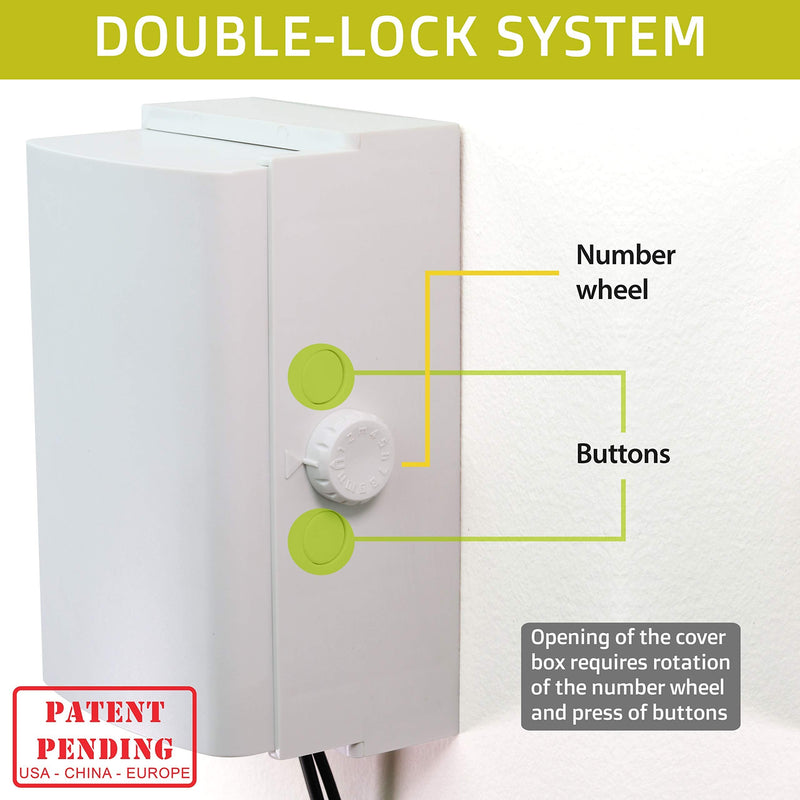 [Australia] - Baby Safety Outlet Cover BOX [Patent Pending] Double Lock for Much Better Toddler Proofing, Easier Operation, Simple 3 Step Install with Included Screws. Provides Extra Space Inside for Plugs,Adapters White 1 Count (Pack of 1) 