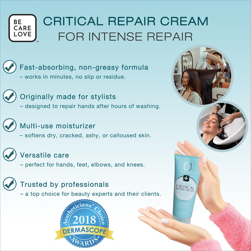 Be Care Love Critical Repair Working Hands Cream for Dry Cracked Hands, | Sea Kelp Hand Cream with Arnica, Shae Butter for hands, feet and body, skin care moisturizer, Made In USA, 7 fl oz 7 Fl Oz (Pack of 1)
