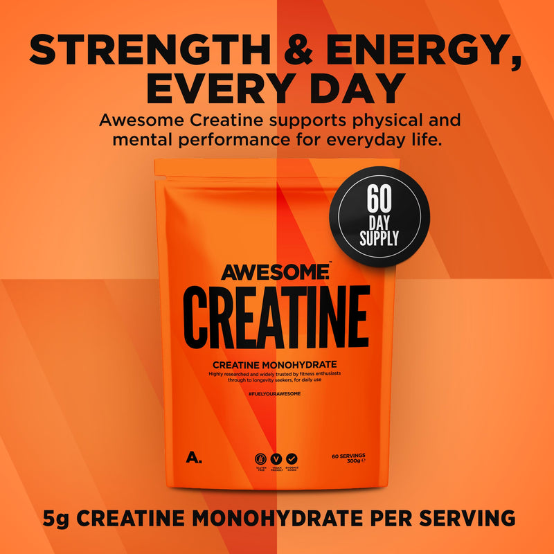 Awesome Creatine Monohydrate Powder – 5g Per Serving – Supports Strength, High-Intensity Performance & Lean Mass with Resistance Training – Unflavoured – 300g (60 Servings)