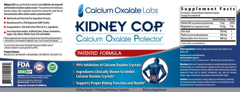 [Australia] - Kidney COP Calcium Oxalate Protector 120 Capsules, Patented Kidney Support for Calcium Oxalate Crystals, Stop Recurrence 120 Count (Pack of 1) 