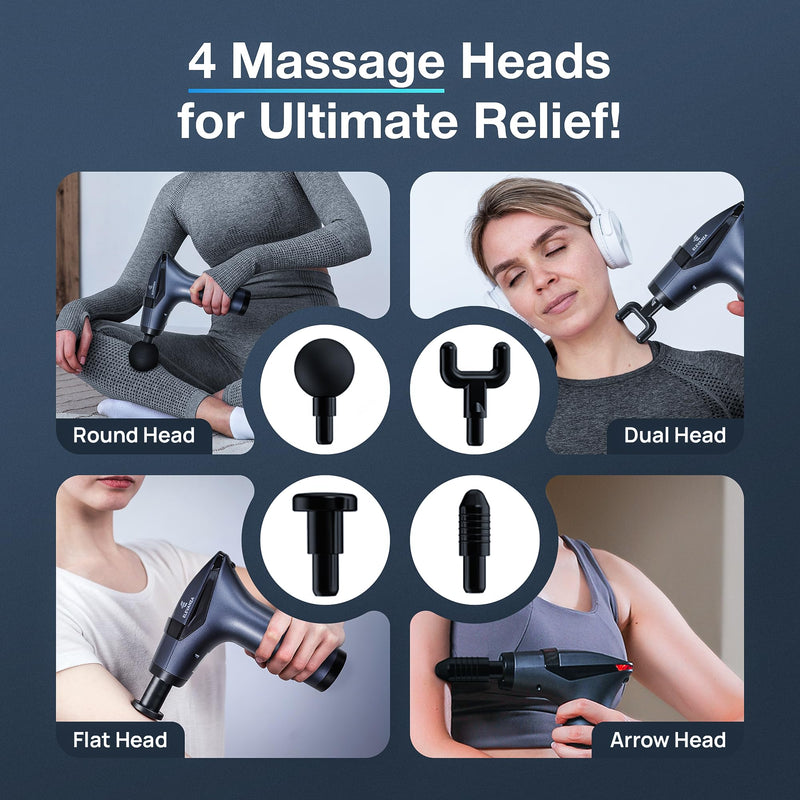 [Australia] - Massage Gun Deep Tissue with Muscle Massager Belt for Relaxation with Extended Handle 3-In-1 Back Massager for Pain Relief, 12 Speed Levels & 4 Replaceable Heads for Athletes, Gym Recovery and Seniors 