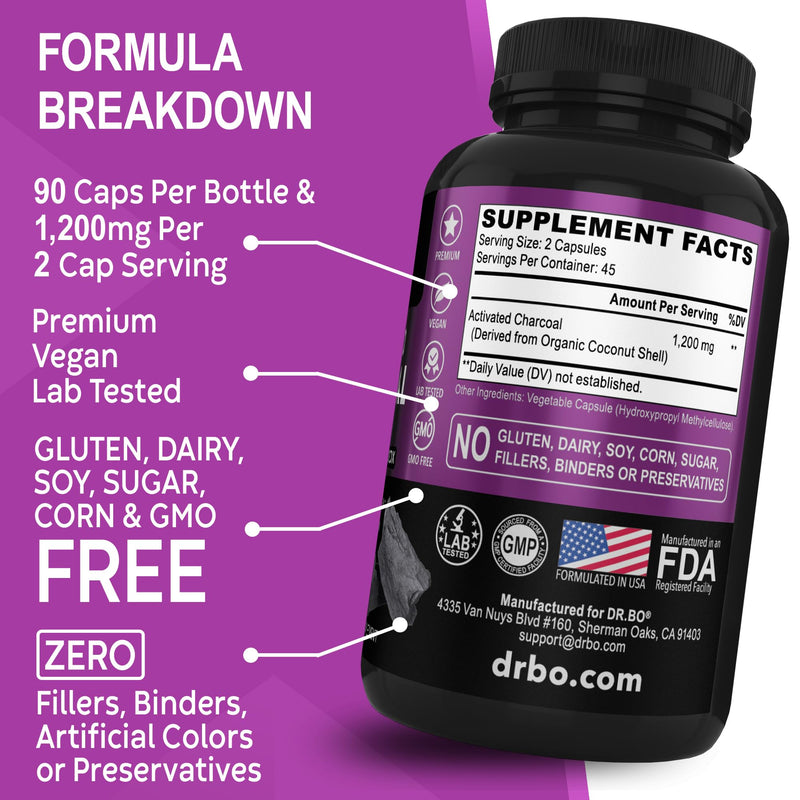 [Australia] - Activated Charcoal Capsules Cleanse Detox - 1200mg Organic Coconut Charcoal Pills for Stomach Gas and Bloating Relief for Men Women Kids - Active Charcoal Capsules Powder Binder Supplements for Gut 