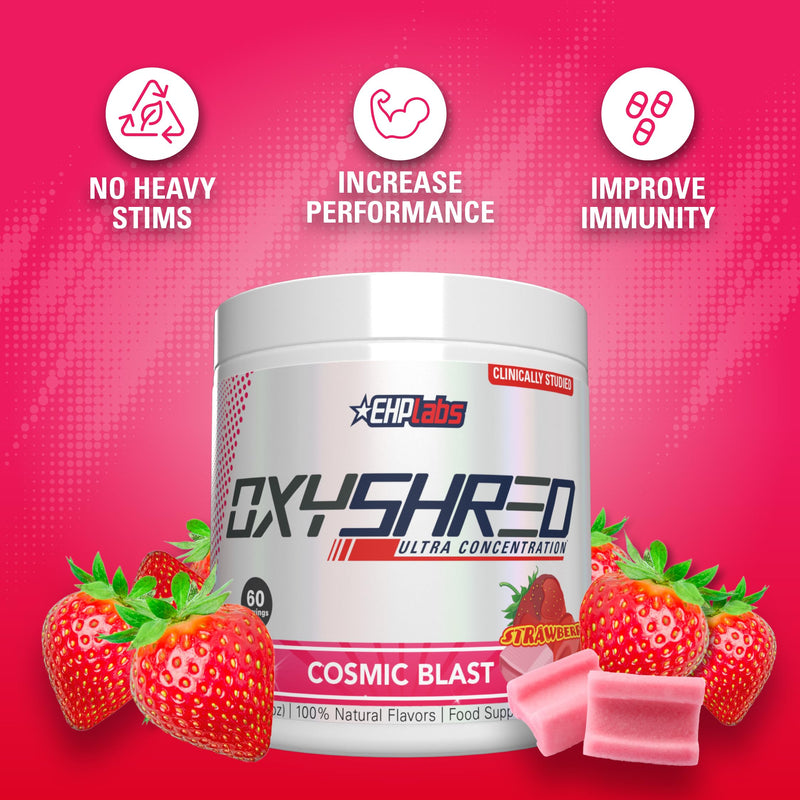 EHPlabs OxyShred Thermogenic Pre Workout Powder & Shredding Supplement - Clinically Proven Pre Workout Powder with L Glutamine & Acetyl L Carnitine, Energy Boost Drink - Cosmic Blast, 60 Servings