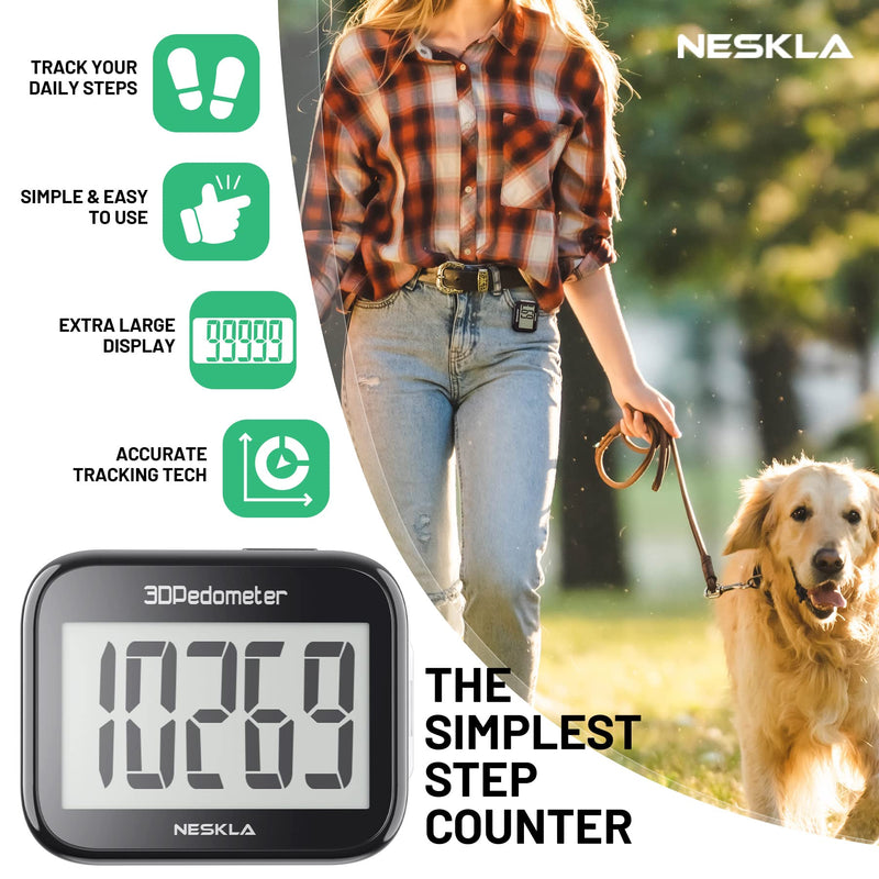 [Australia] - 3D Pedometer for Walking, Simple Step Counter for Walking with Large Digital Display, Step Tracker with Removable Clip Lanyard, Accurately Track Steps for Men Women Kids Adults Seniors Black 