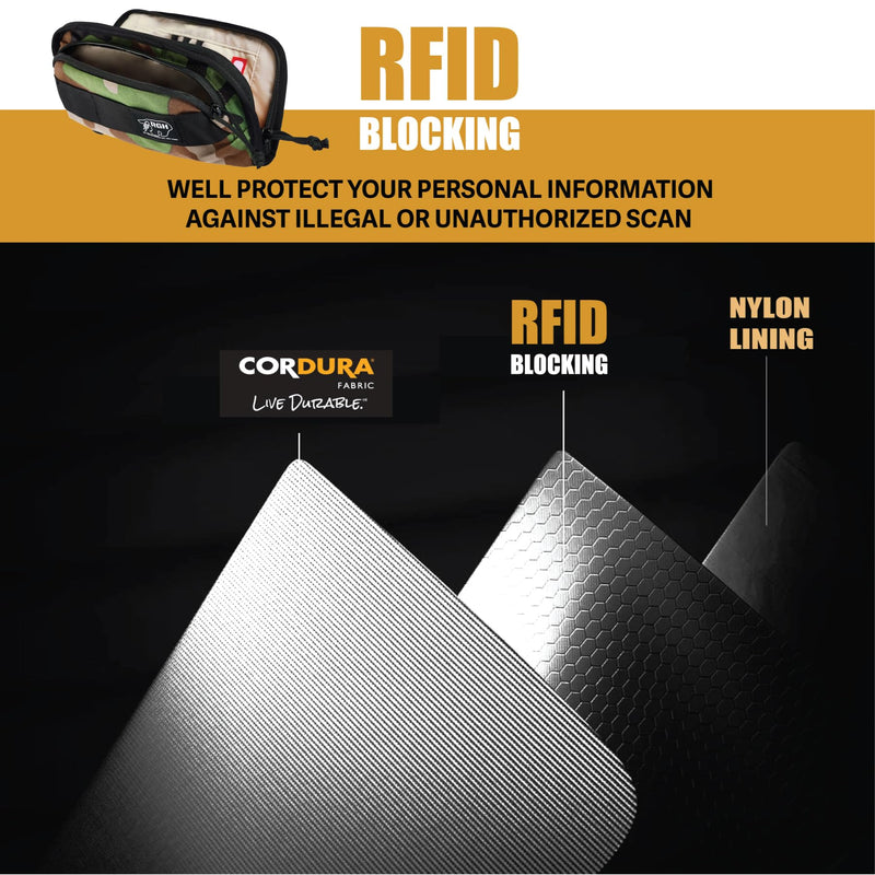 Rough Enough RFID Passport Holder, Travel Wallet with Shoulder Strap, Camo | Weather-Resistant Cordura, RFID Blocking, Fits 2 Passports & Cards, Lightweight for Business & Family Trips