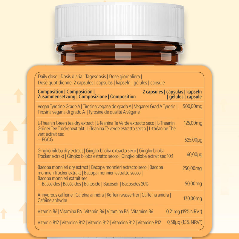 Nootropics Brain Supplement, Unique High Potency Cognitive Enhancer for Energy, Focus, Brain Function, Mental Alertness & Memory with Bacopa Monnieri, Ginkgo, Tyrosine, Theanine, Brain Vitamins