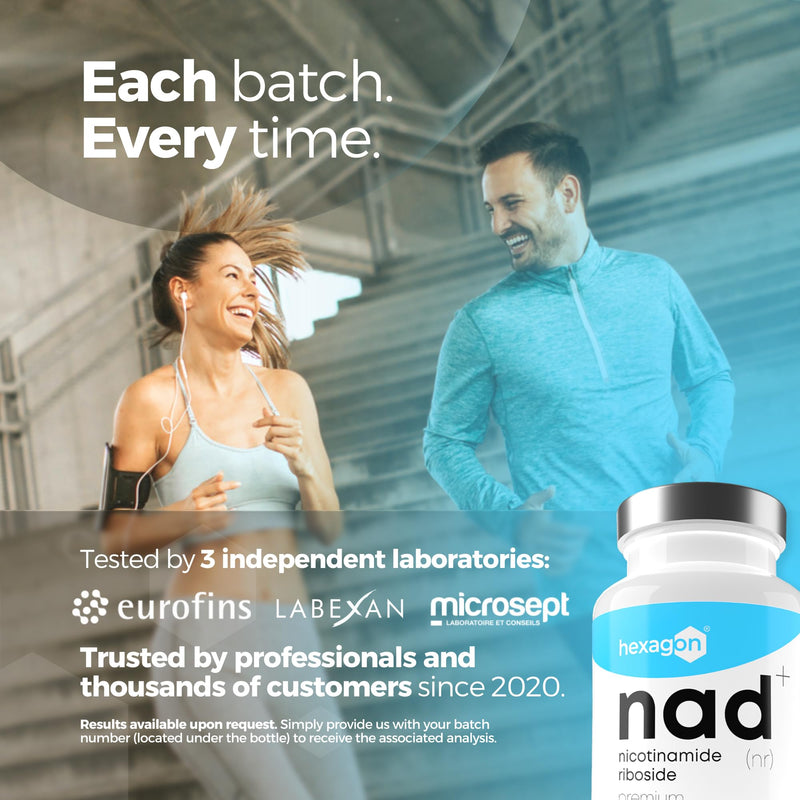 NAD+ Nicotinamide Riboside Chloride 300mg - 1-Month Supply - NAD Booster - Third-Party Tested - Made in France - Pure & Premium - 30 Vegan Capsules - NAD Supplements - Hexagon 30 count (Pack of 1)
