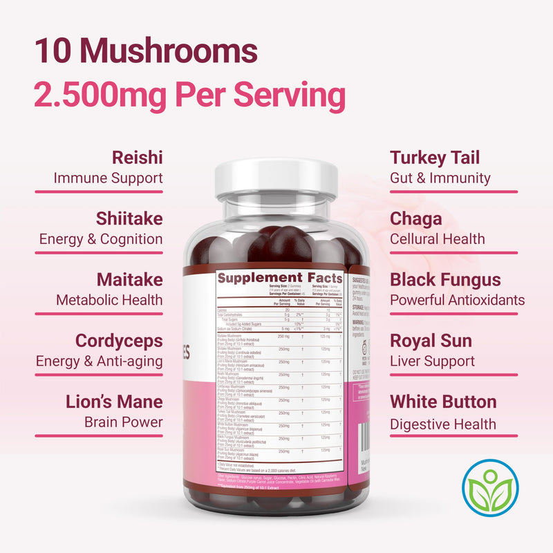 World's First Mushroom Gummies with Lions Mane, Dried Woodear Mushrooms, Immune Support & Stress Relief, Mushroom Supplement for Adults & Children (90 Chews 2500mg/serving) | Mushroom supplement for adults & children with lions mane, shiitake, and mait...