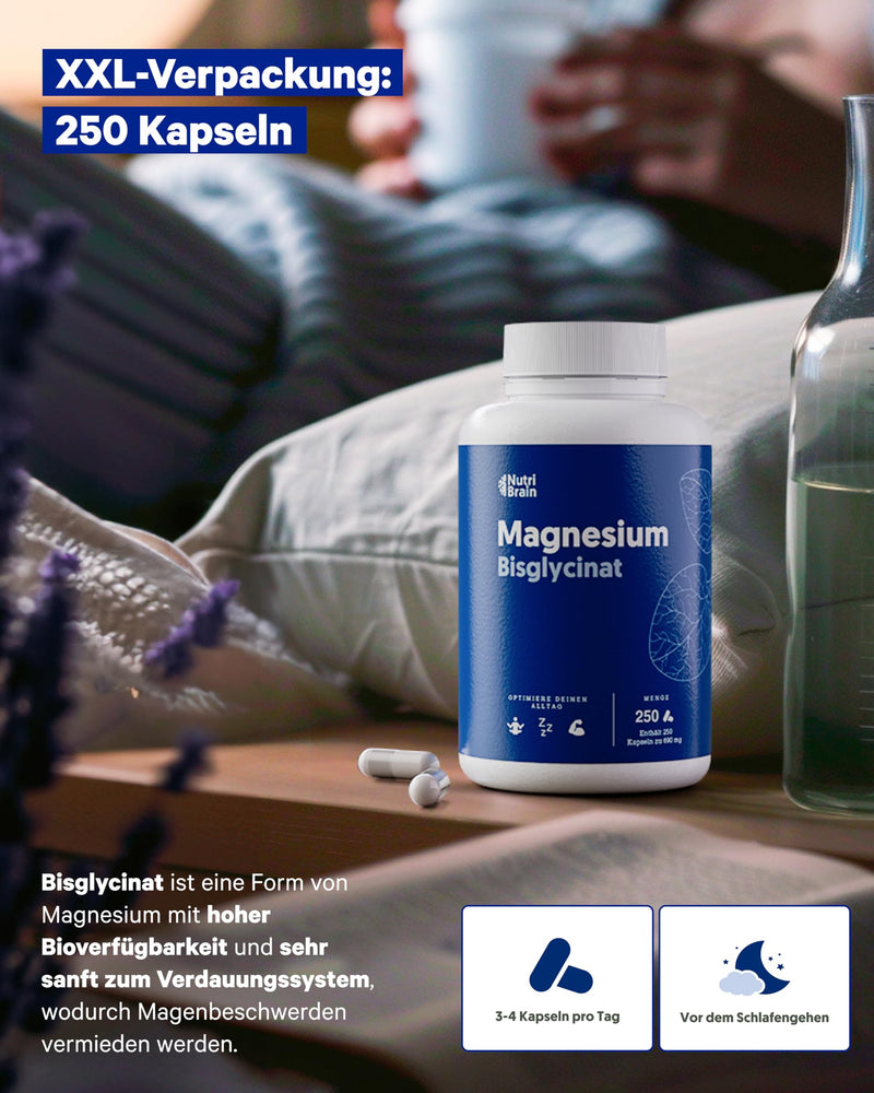 [Australia] - Magnesium bisglycinate 2000 mg - HIGH DOSE, 250 capsules | Premium: Chelated magnesium with high bioavailability for restful sleep, energy, bones and muscles, concentration. Magnesium bisglycinate 