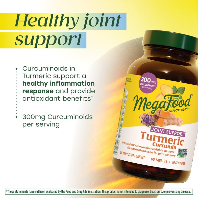 MegaFood Turmeric Curcumin Supplement for Joint Support, 60 Tablets | Turmeric Curcumin with Black Pepper, Boswellia Extract and Ginger Root, Joint and Antioxidant Support, Vegan, 30 Servings