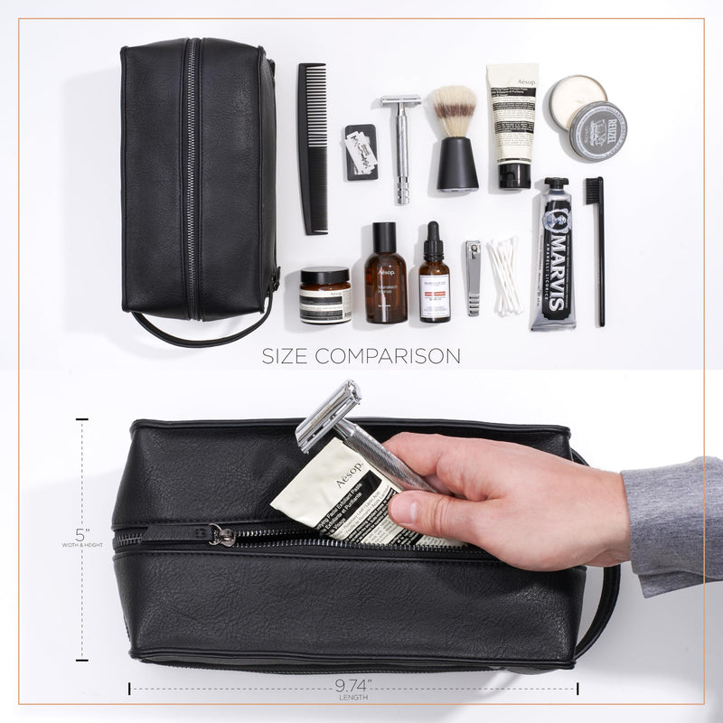 MAKE LIFE EXCLUSIVE Men's Leather Toiletry Bag, Travel Dopp Kit, Shave Kit | Waterproof, Razor & Cologne Compartments, Grooming Organizer for Travel – Men's Gift Midnight Black 2 - Compartment