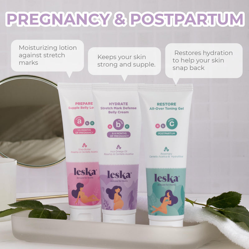 Maternity Set | Belly Lotion, Stretch Mark Defense Cream, All-Over Toning Gel | All Maternity Stages Skin Care System for Pregnancy & Postpartum | New Mom Gifts (Set of 3, 4oz each) 1-9+ Month, 3-Pack