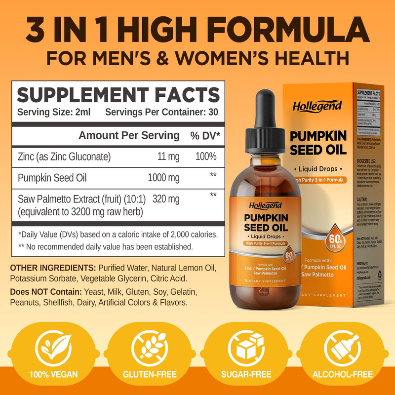 [Australia] - Pumpkin Seed Oil - DHT Blocker for Men Women Hair Growth, Organic Pumpkin Seed Extract with Saw Palmetto for Prostate & Urinary Health, Cold Pressed Supplements Liquid Drops, Lemon, Vegan, 2 Fl Oz 
