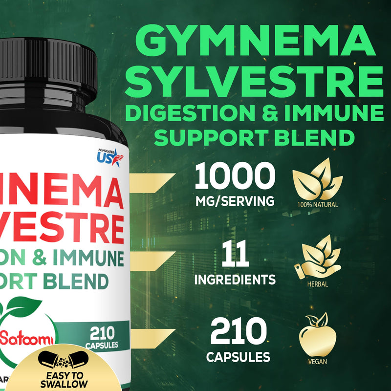 [Australia] - 1000mg Gymnema Sylvestre Supplements - 210 Capsules - Gymnema Extract 20:1 with Berberine HCl, Quercetin & More - Support for Immune, Digestive Health & Body Management 210 Count (Pack of 1) 