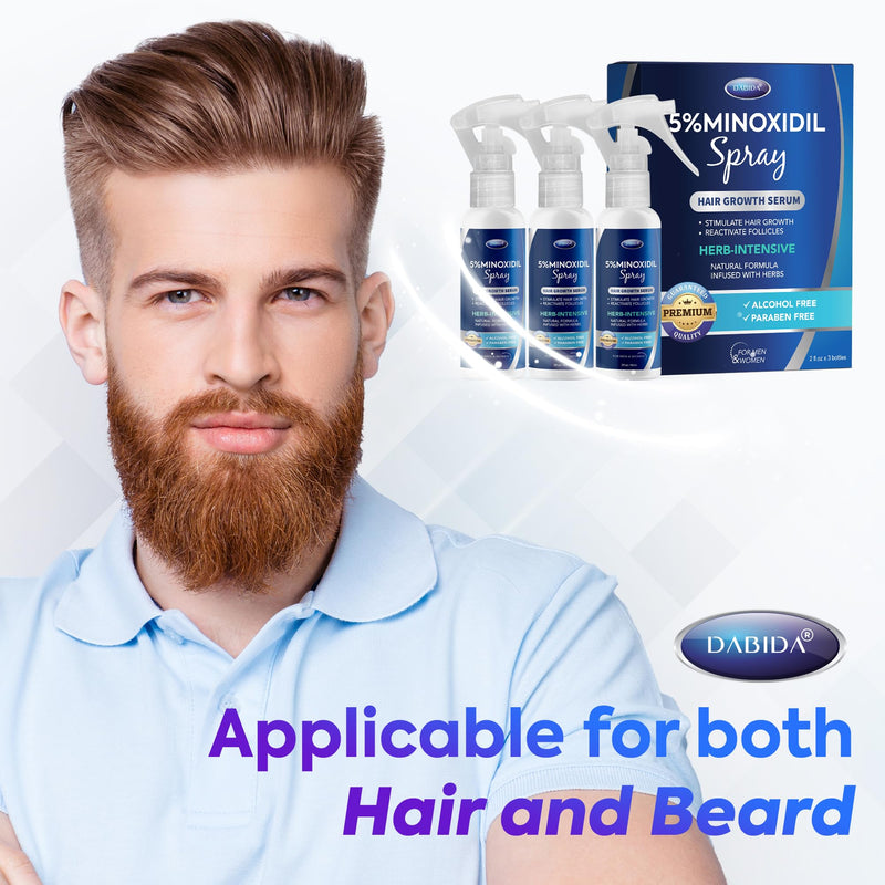 5% Minoxidil for Men and Women Hair Growth Spray, Minoxidil Spray 2oz 3pcs | 5% Minoxidil Hair and Beard Regrowth Treatment for Men and Women with Biotin, Extra Strength Formula for Thicker, Fuller Hair 2 Fl Oz (Pack of 3) Spray 3pcs