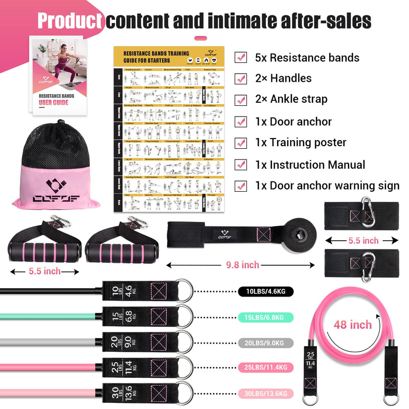 [Australia] - Resistance Bands with Handles for Women, 5 Level Exercise Bands Workout Bands for Physical Therapy, Yoga, Pilates, Door Anchor, Storage Pouch 10-100 LBS Colour 