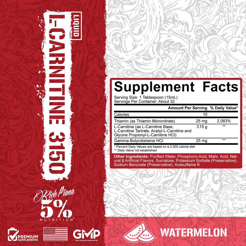 [Australia] - 5% Nutrition Rich Piana Liquid L-Carnitine 3150 | Premium 4 Source Blend + GBB, The Super Carnitine (Watermelon Candy) Watermelon Candy 
