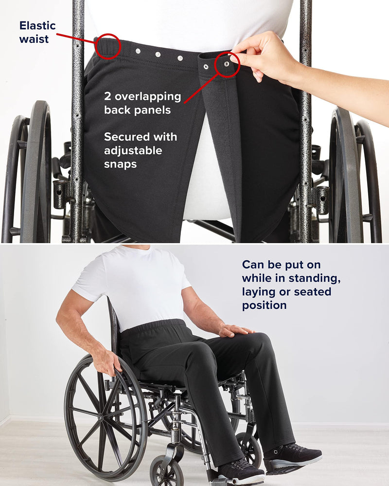 [Australia] - Silverts Men's Open Back Magnetic Fly Pants - Adaptive Clothing for Elderly - Senior Dressing Mobility Aid for Disabled Large Black 